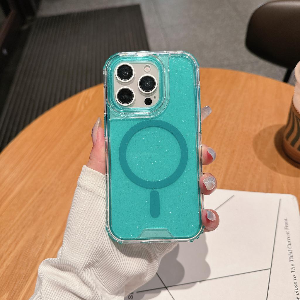 For IP16promax Second Generation Magnetic Colorful Three-in-one PC+TPU Plus Glitter Anti-pressure and Drop-resistant Mobile Phone Case