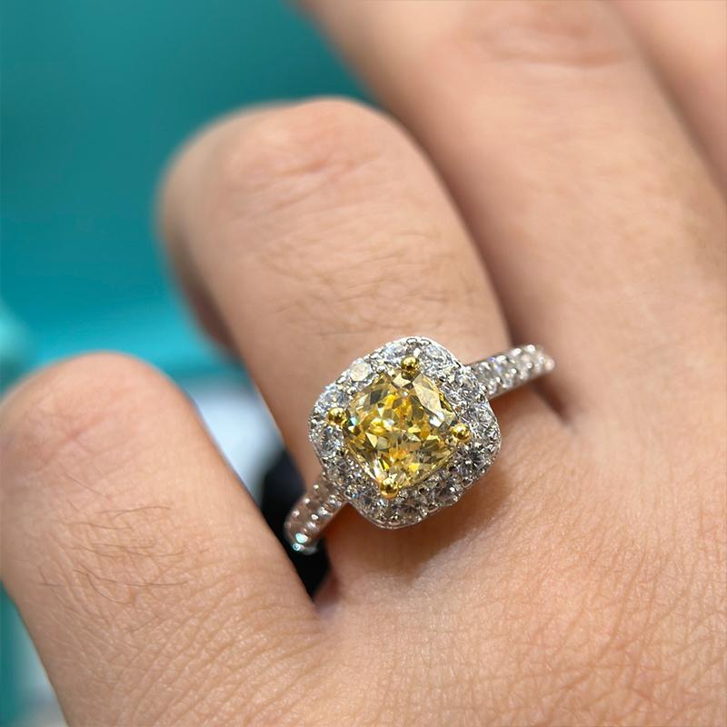 Musla Design Elegant 925 Sterling Silver Yellow Square Ring for Women Luxury Wedding Anniversary Gift Sparkling Jewelry