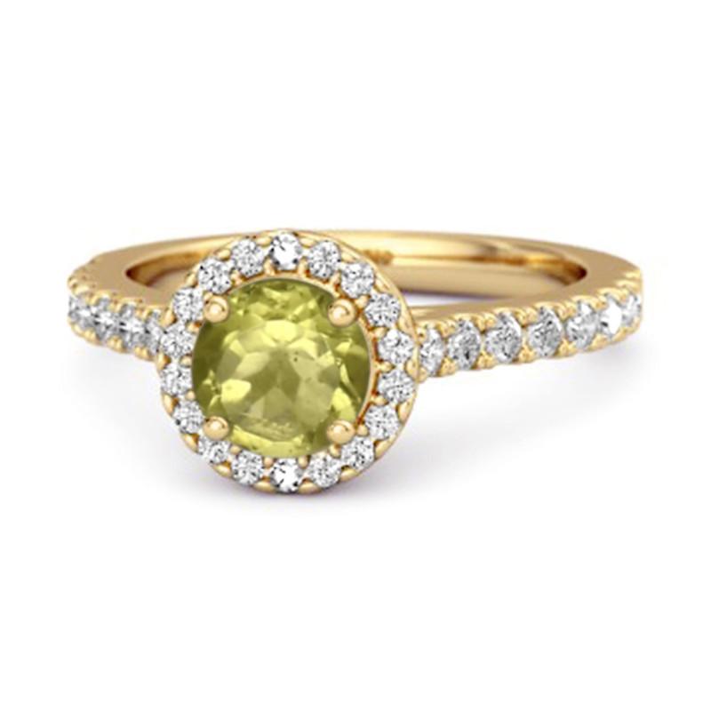 

Peridot Round Halo Accents Ring - 925 Sterling Silver Gold Vermeil 11 золотий/жовтий