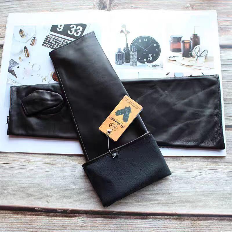 Damen Fingerlose Handschuhe Schwarz Echtes Leder Mode Schafsleder Stulpe Neuprodukt Gestartet 8 gray