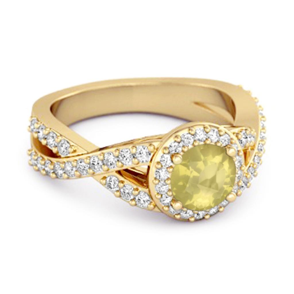 Lemon Quartz Halo Accents Ring -925 Sterling Silver Gold Vermeil