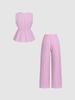 Summer Striped Casual Set: Color Block Vest & Solid Long Pants