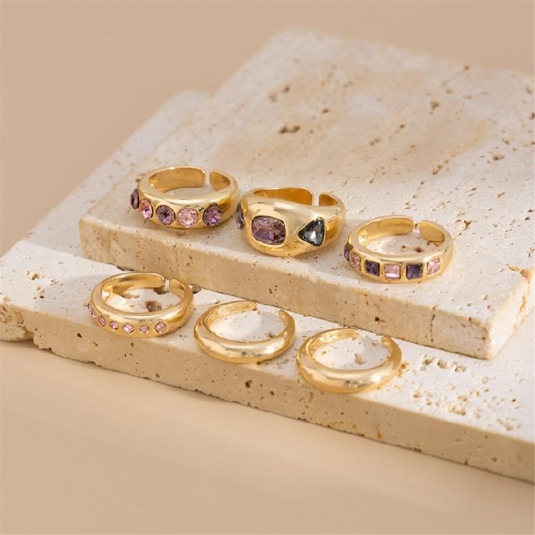 Pack of 6 Adjustable Stackable Rings Featuring Pink Gemstones for Comfort Fit and Multiple Fashion Combinations