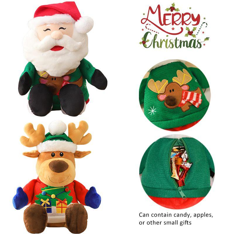 Special Xmas Gift Plush Santa Elk Dolls W/ Hidden Zippers Candy Gifts