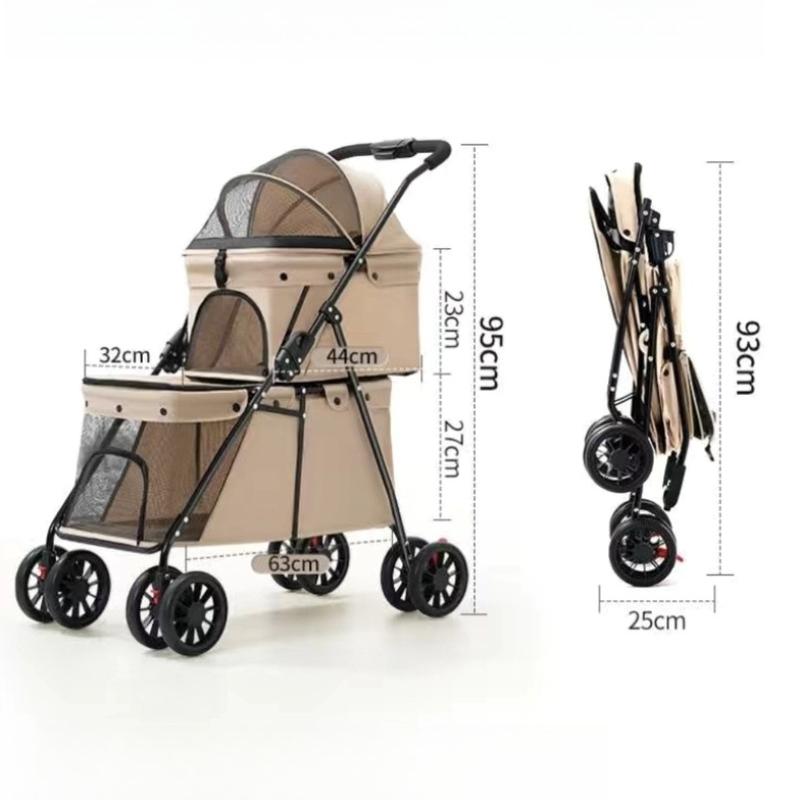 Portable Double Layer Pet Cart Lightweight Foldable Dog Cat Bags Small Pet Outdoor Cart Breathable Pet Dog Carriers Supplies