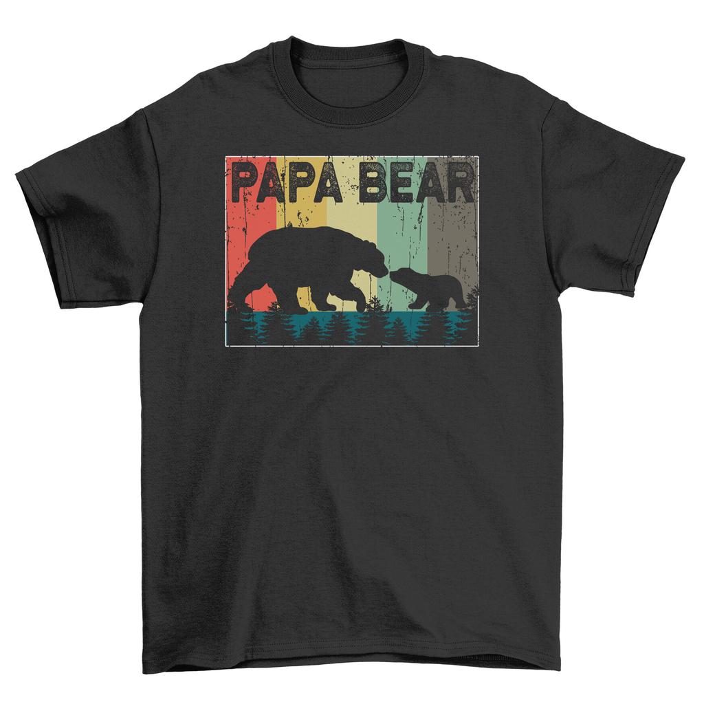 Sunset Papa Bear Retro Vintage T Shirt Summer Mens Casual Shortsleeved Tops Cotton Sportswear Roundneck Fashion Tracksuit