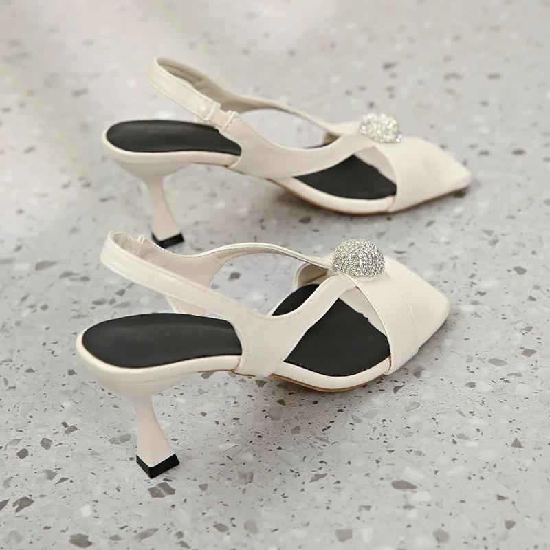 Women's High Heel Sandals Summer New Fashion Fairy Outwear Thin Heel Open Toe Rubber Bottom Square Head PU Leather