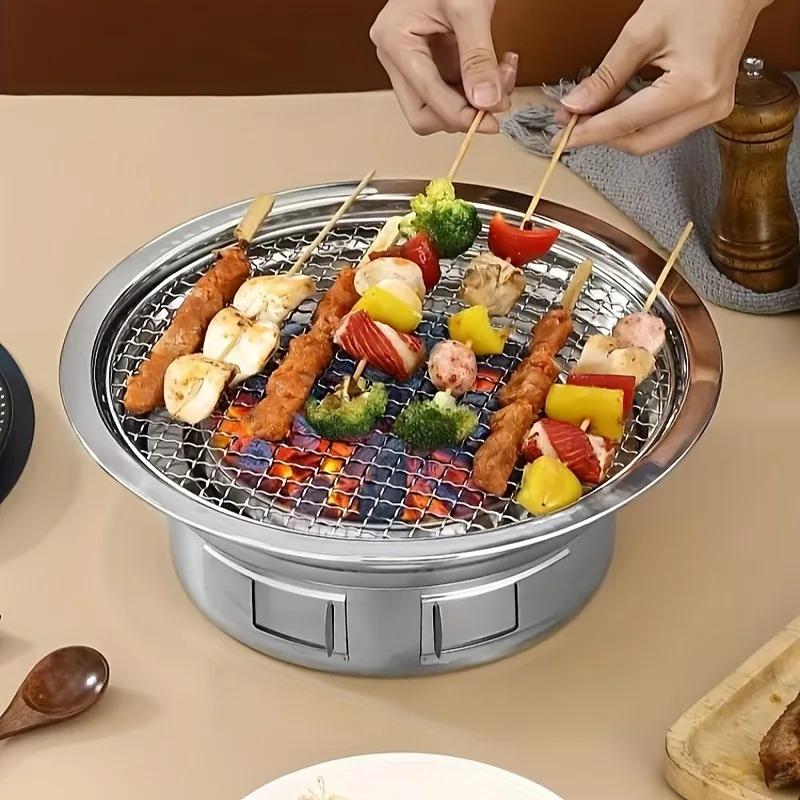 Grătar cu cărbune din oțel inoxidabil cu dublu scop - Portabil pentru exterior, grătar și aragaz de camping, material sigur pentru alimente