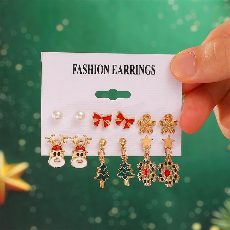 6 пар/лот Рождественская серия Серьги для Женщин Девушек Рождественская Елка Лось Снеговик Санта Клаус Милые Пусеты Вечерние Украшения Подарки