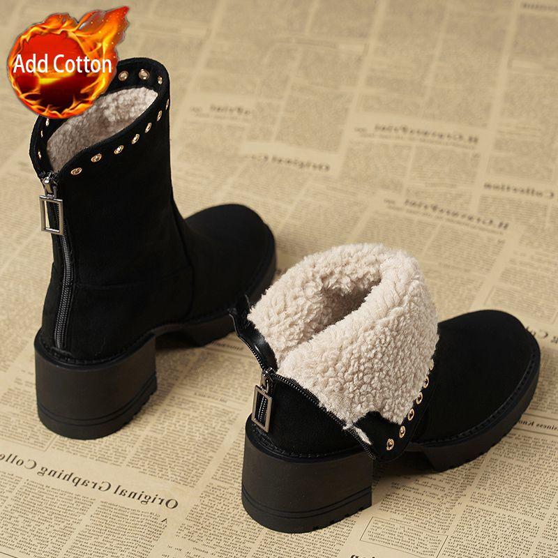 

Черные массивные туфли на высоком каблуке, женские зимние сапоги, зимние ботильоны на флисовой подкладке, удобная и элегантная модная женская обувь по акции 40