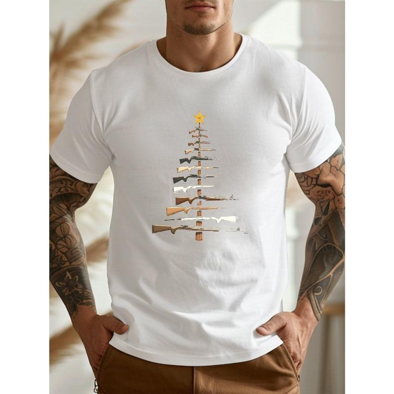 European Sizes Casual Short-Sleeve T-Shirt for Big And Tall Men Featuring a Graphic Print of a Christmas Tree Made of Perfect for Summer Wear