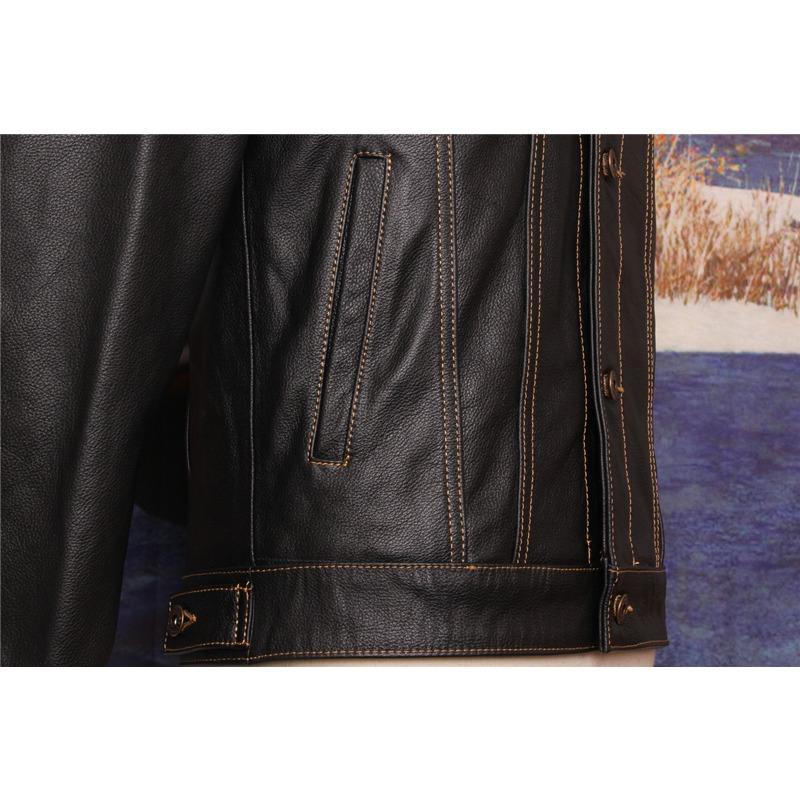 Chinese Size Classic 507 Men Leather Jacket Genuine Cowhide Slim Short Spring Autumn