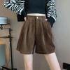 2026 Autumn/Winter Plus Size Women's High Waist Corduroy Bootcut Pants - Versatile Wide Leg Petite Shorts