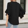 Women’s Casual V Neck Ruffle Sleeve Blouse Relaxed Fit Three Quarter Sleeve Lightweight Fashion Top for Daily Wear