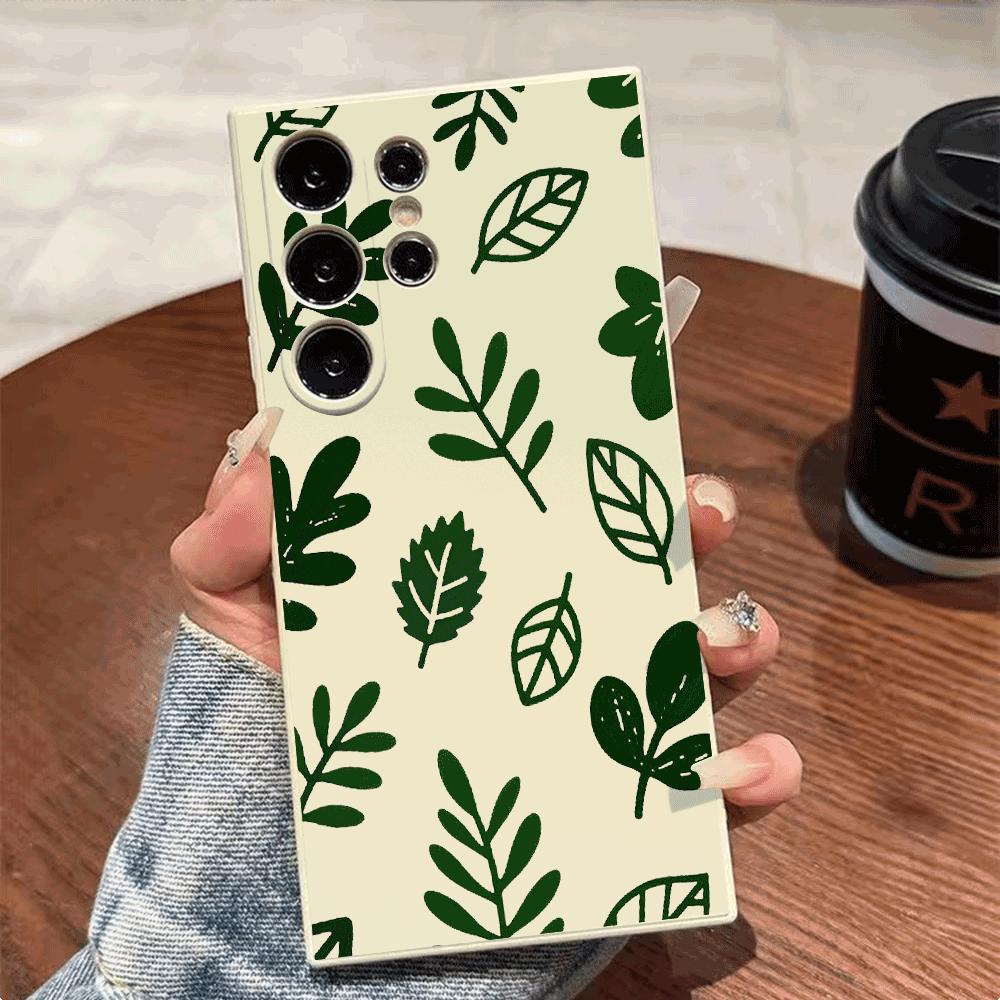 Green Leaf Pattern Phone Case for Samsung Galaxy S25 S24 Ultra S23 S22 S21 S20 FE Plus Soft TPU Protection Cover
