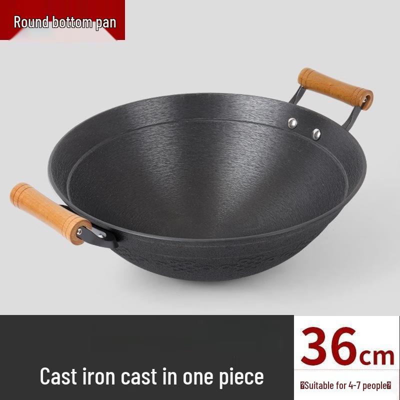 ZISIZ Handmade Pre-Seasoned Cast Iron Wok
