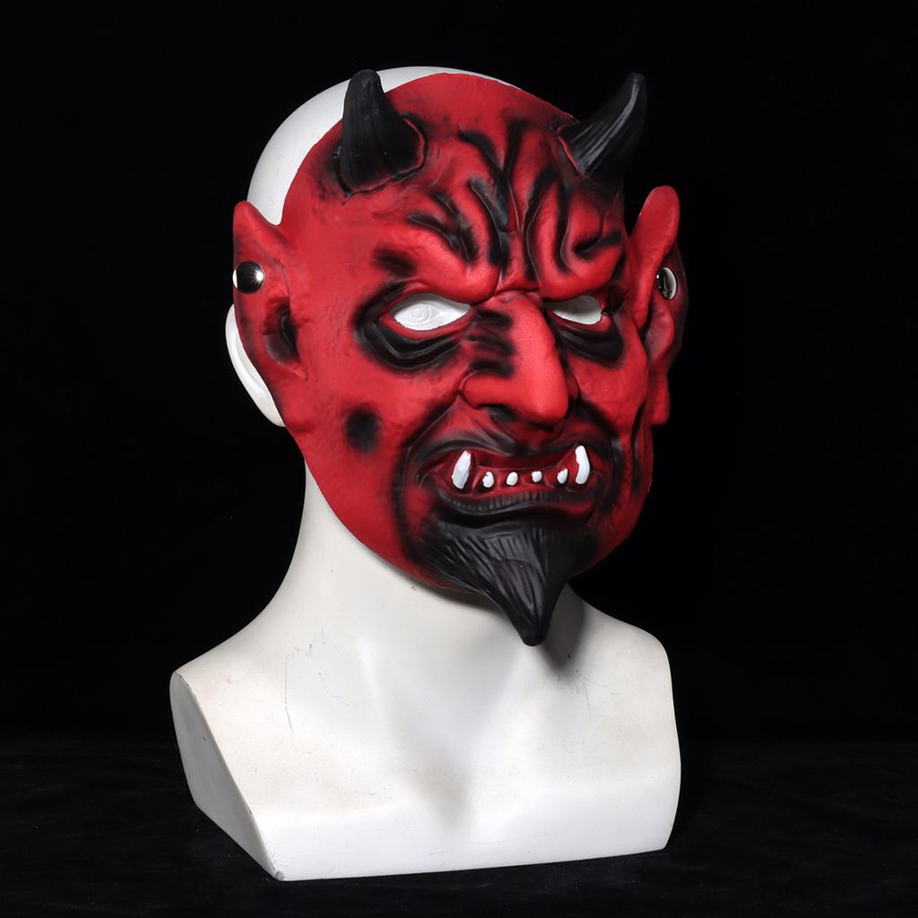 Red Devil's Horn Samurai Mask Cosplay Japanese Prajna Skull Pu Masks Halloween Carnival Party Costume Props Gifts