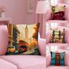 Uk Scenery Retro Cushion Cover Plush Fabric Soft Double-Sided Printed Sofa Warm Winter Home Gift Pillow Cover