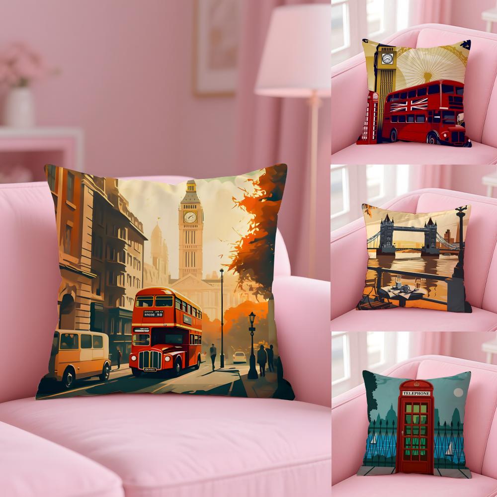 Uk Scenery Retro Cushion Cover Plush Fabric Soft Double-Sided Printed Sofa Warm Winter Home Gift Pillow Cover