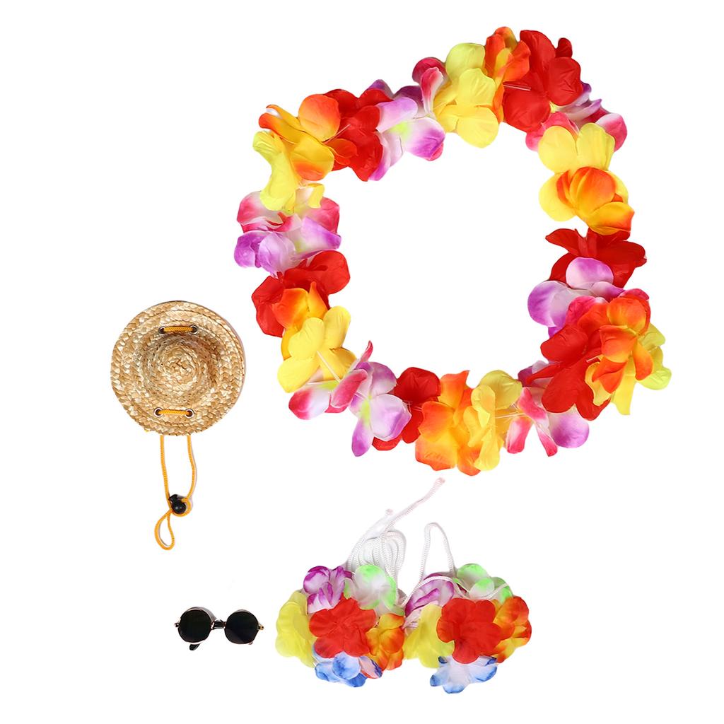 Porch Goose Summer Outfit with Straw Round Hat Wreath Glasses Hawaiian Goose Statue Clothes Costume