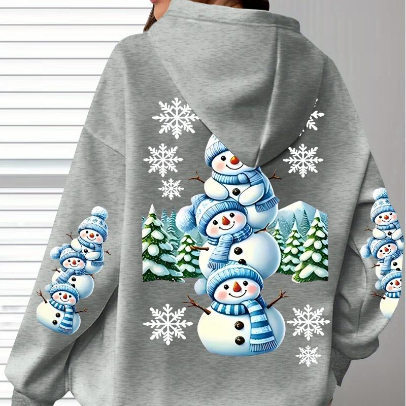 Plus Size - Plus Size - Hooded Sweatshirt with Long Sleeves Featuring a Snowman Print, Stylish And Available in Plus Sizes
