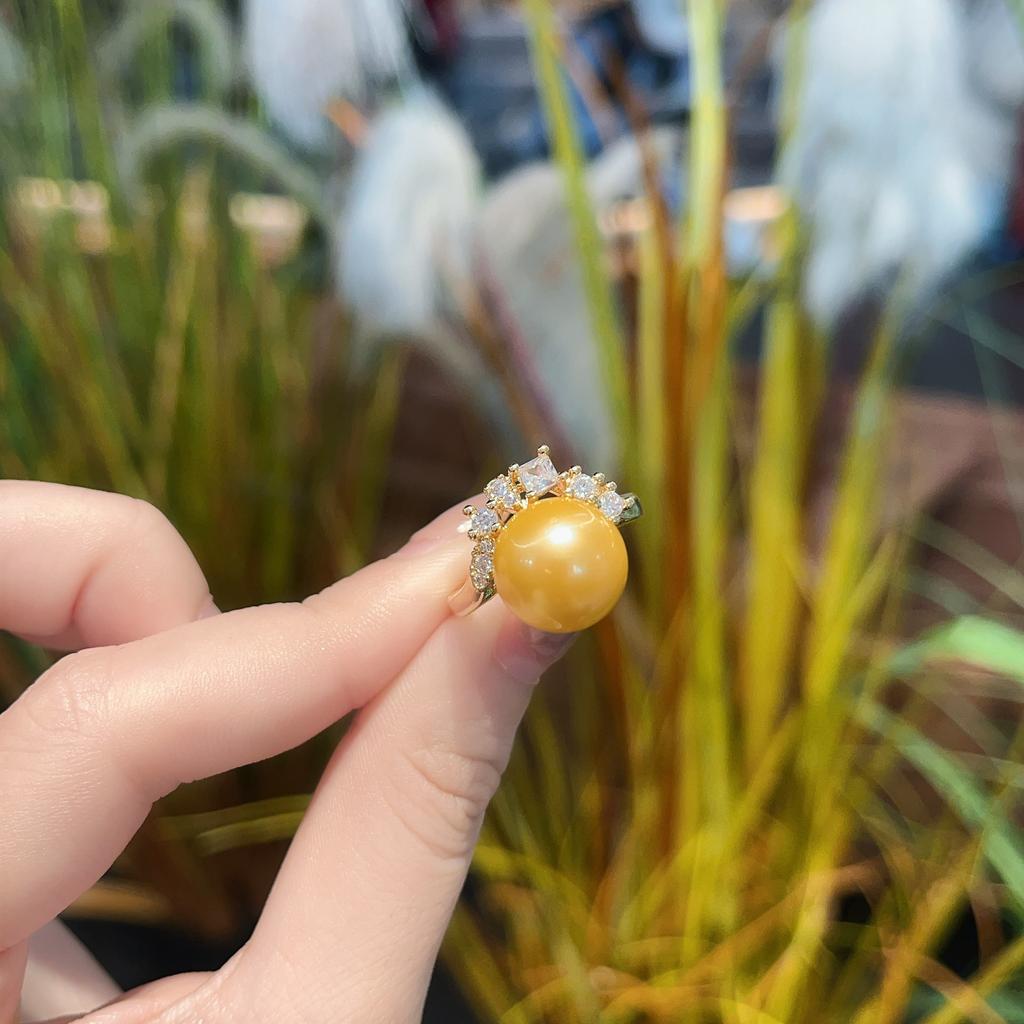 High Carbon Diamond Bead Pearl Ring Women'S Opening Full Of Diamonds Zircon Fresh And Elegant Ring Jewelry