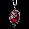 Gothic Red Bat Glass Pendant Necklace Red Bat Pendant Necklace Halloween Choker
