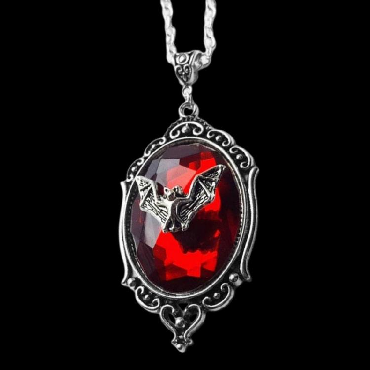 Gothic Red Bat Glass Pendant Necklace Red Bat Pendant Necklace Halloween Choker