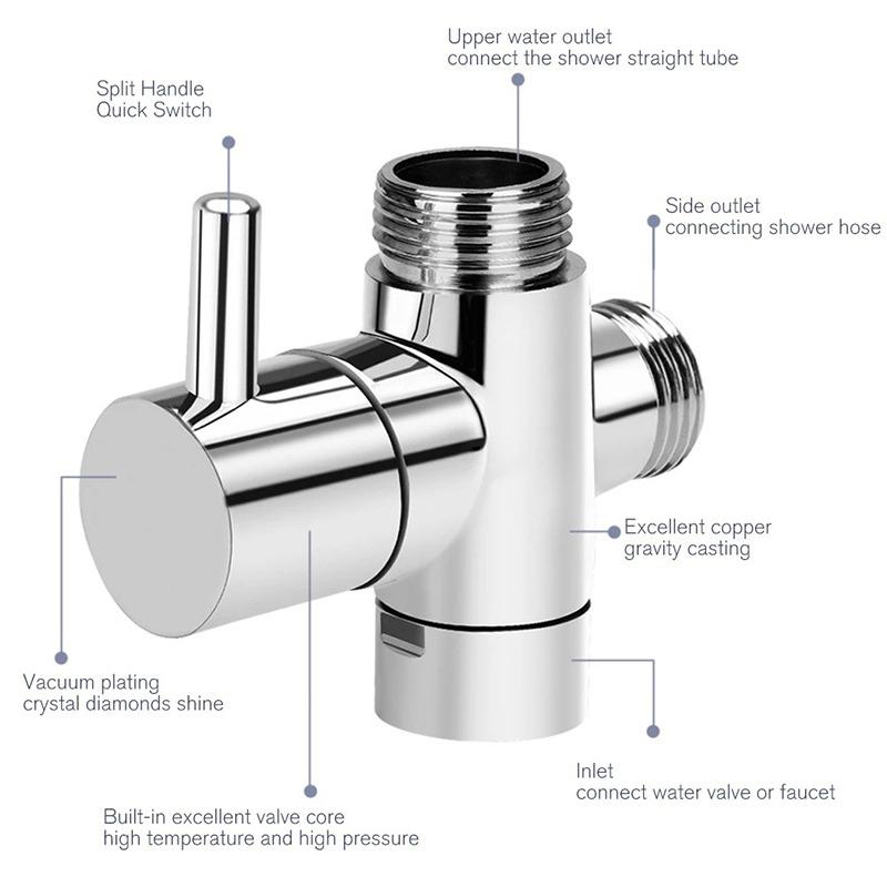 G1/2" Shower Head Diverter Valves Water Separator Adjustable Three-Way Valve For Handheld Nozzle For Faucet Bathroom Accessories Shower Diverter