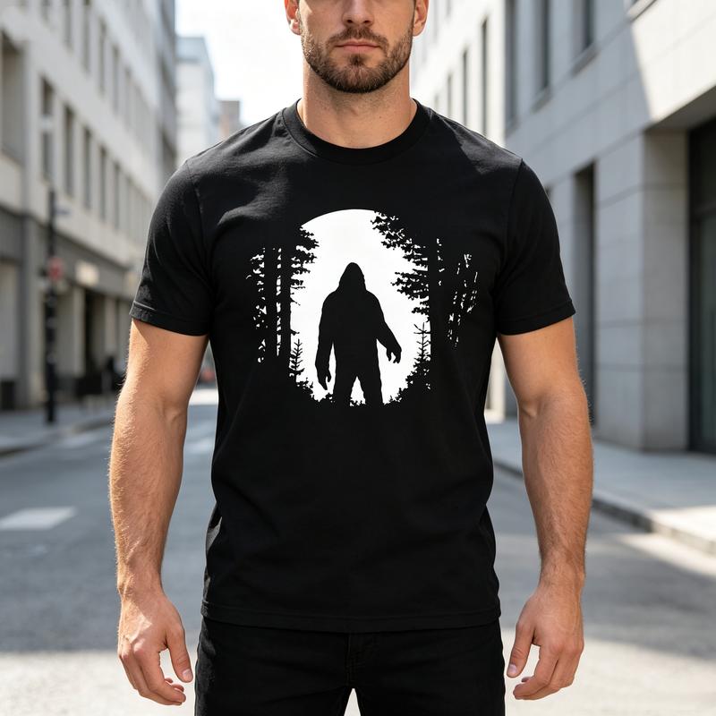 Bigfoot Forest Silhouette Print T Shirt Unisex Outdoor Hiking Casual Cotton Casual Fashion Cotton Oversized Y2k Top