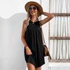 Women Summer Sleeveless A-line Short Dress Solid Color O Neck Vest