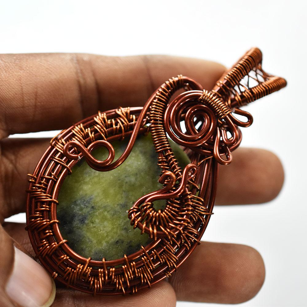 121 ct Natural Chrysoprase Gemstone Wire Wrapped Pendant Copper Jewelry for Her Gemstone Jewelry