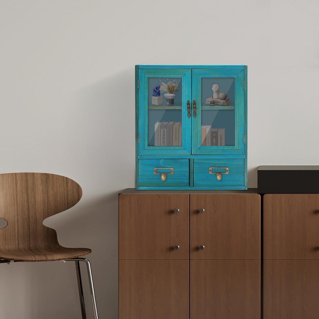 2-Tier Wood Storage Cabinet with 2 Drawers & Double Doors, Compact Organizer Shelf for Office, Living Room, Kitchen, Bathroom