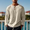 Herren-T-Shirt aus Baumwolle mit V-Ausschnitt, langärmelig, lockere Passform, einfarbig, lässiges Sommeroberteil für den Alltag, Straßenparty, Strand