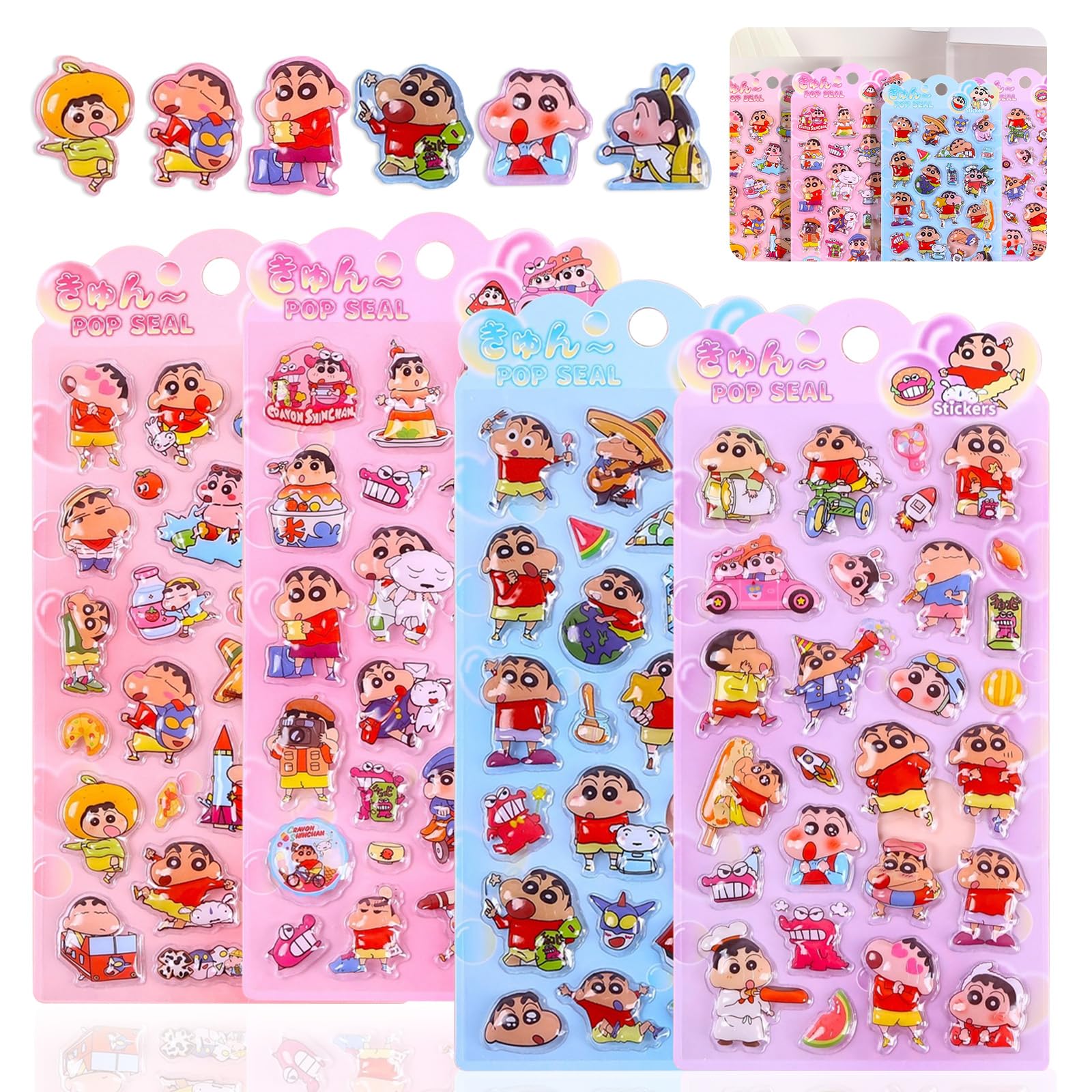 

Mocasa 4-Piece 3D Bubble Stickers Set Cute Puffy Sparkling Transparent Backing Notebook Water Bottle Phone Jewelry Style DIY Craft Supplies