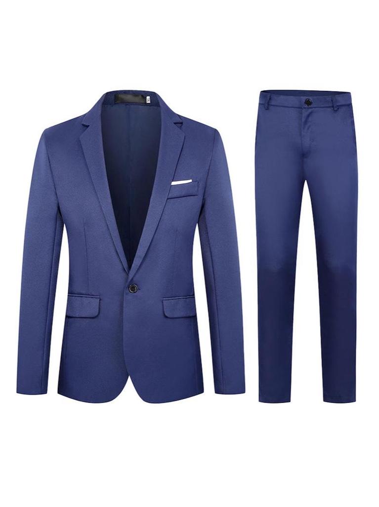 Men's Slim Fit One-Button Business Suit Set with Trousers and Notch Lapel