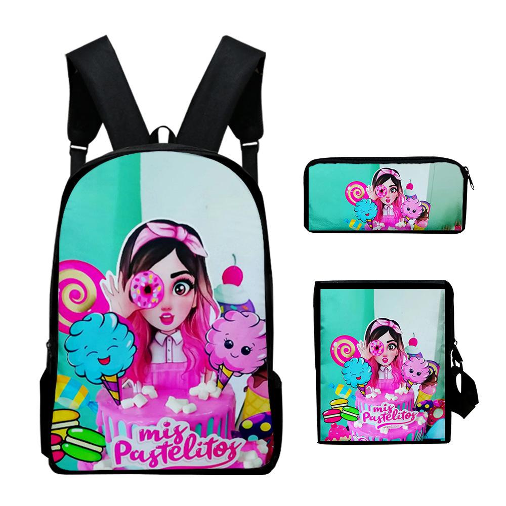 Trendy Popular Mis Pastelitos 3D Print 3pcs/Set Pupil School Bags Laptop Daypack Backpack Inclined Shoulder Bag Pencil Case