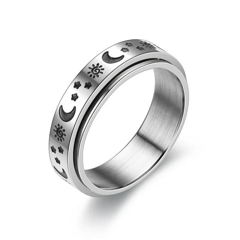 Trendy Punk Anxiety Ring for Women And Men with Moon Design Stainless Steel Anti-Stress Fidget Ring Fashionable Rotating