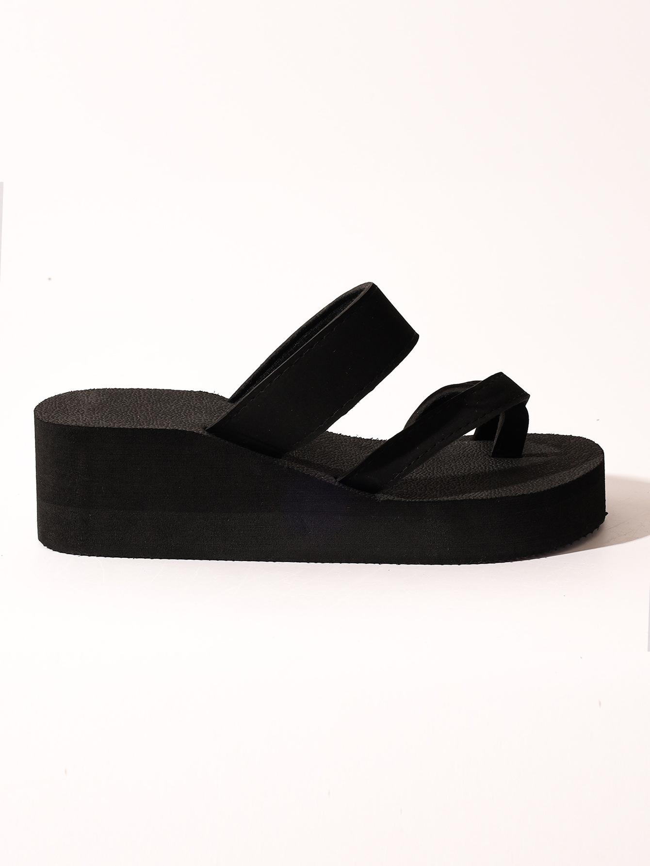

Large size solid color 2025 summer new round head thick bottom set toe fashionable versatile one-word sandals women 42 чёрный