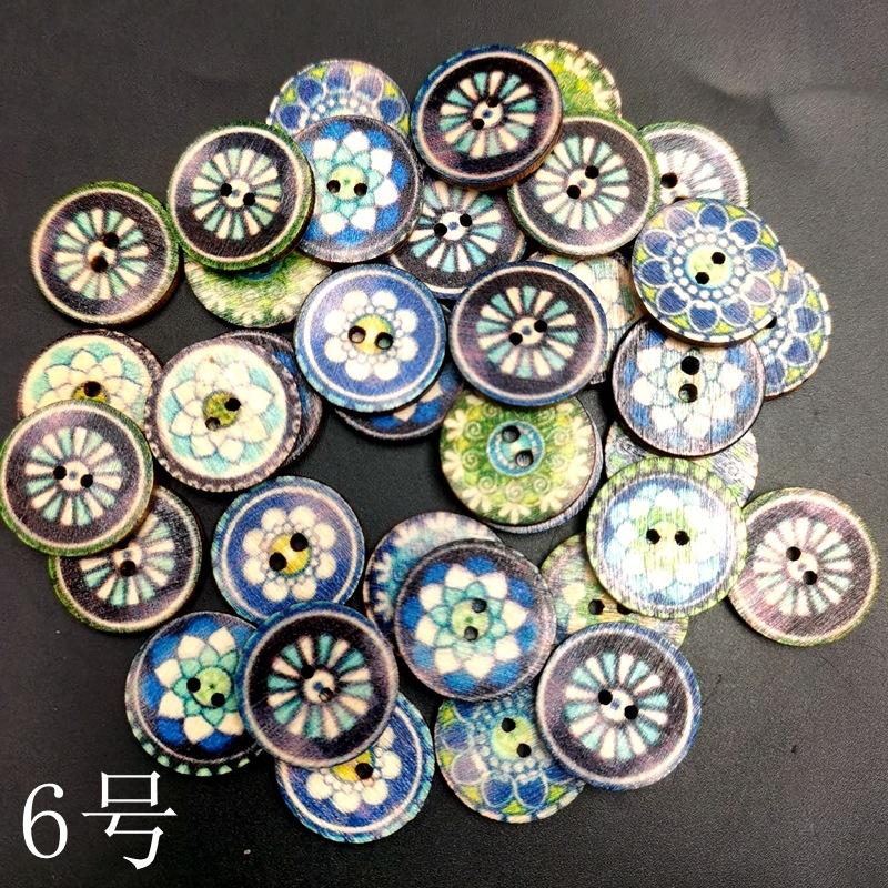 Wooden Buttons, Vintage Button Decorations, Children'S Painted Printed Diy Double-Hole Buttons, 100 Pieces Per Pack