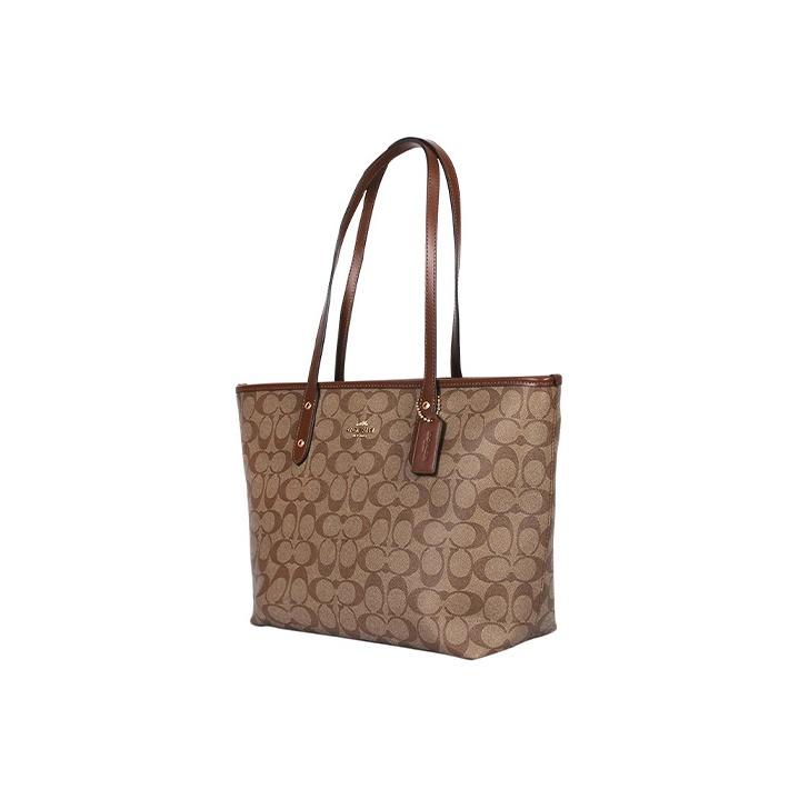 Coach City Zip Tote 30 Vintage Print Zipper Closure Canvas With Leather Tote Bag Shopping Bag Handheld Shoulder Bag Large Women Tote 58292-IMBDX