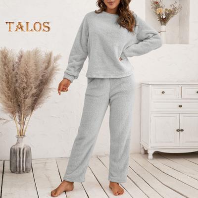 Set Pijama 2 Bucăți/Set Toamnă Iarnă Ținută Casual Set Top Pantaloni Gât Rotund Mânecă Lungă Top Talie Elastică Trening Sport Haine Zilnice Haine de Dormit