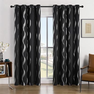 Pack Of 2 Blackout Curtains Grommet Thermal Insulated Room Darkening  With Wave Foil Printed For Bedroom