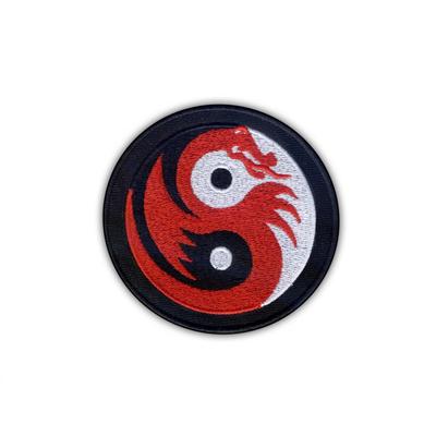 Patchion Yin Yang White-black with Red Dragon - Iron-on / Heat Seal Backing - Embroidered Patch/Badge/Emblem