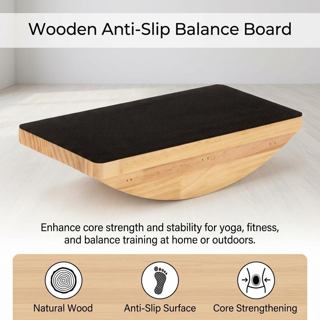 Natural Wooden Yoga Balance Board Anti Slip Surface for Core Training Indoor Outdoor Home Exercise Adults