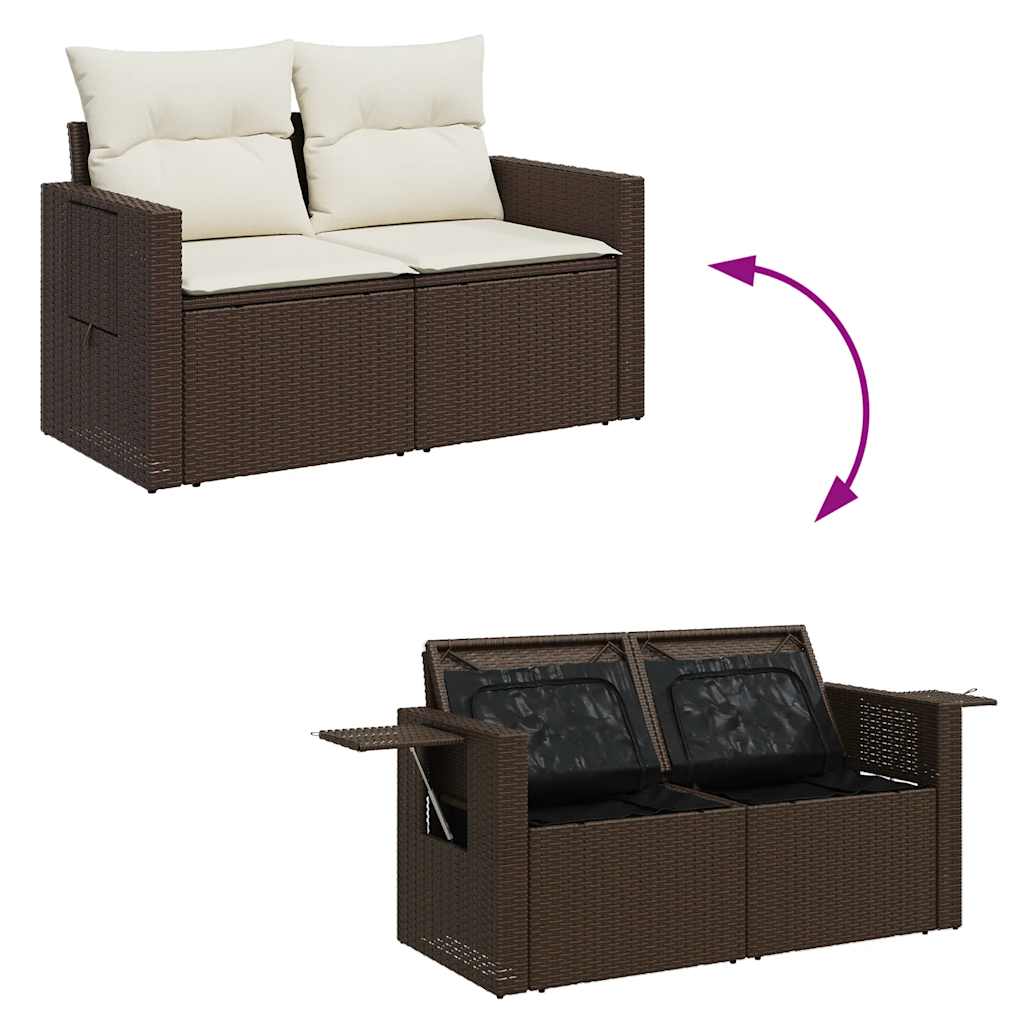 6 Piece Garden Sofa Set with Cushions Brown Poly Rattan