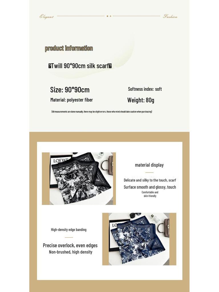 Black and White Animal Print Faux Silk Twill Scarf - 90x90CM Autumn/Winter Shawl for Women