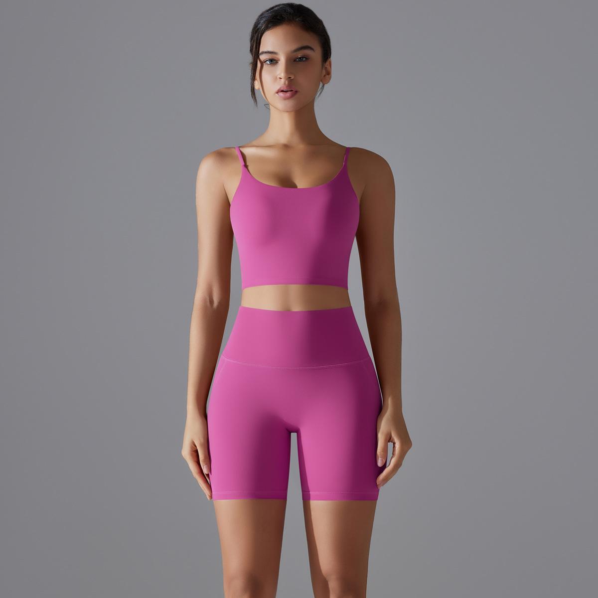 

Naked High Waist And Hip Lifting Tight Shorts, Beautiful Back Bra Set, Breathable Quick Drying Fitness Yoga Two-Piece Set For Women S