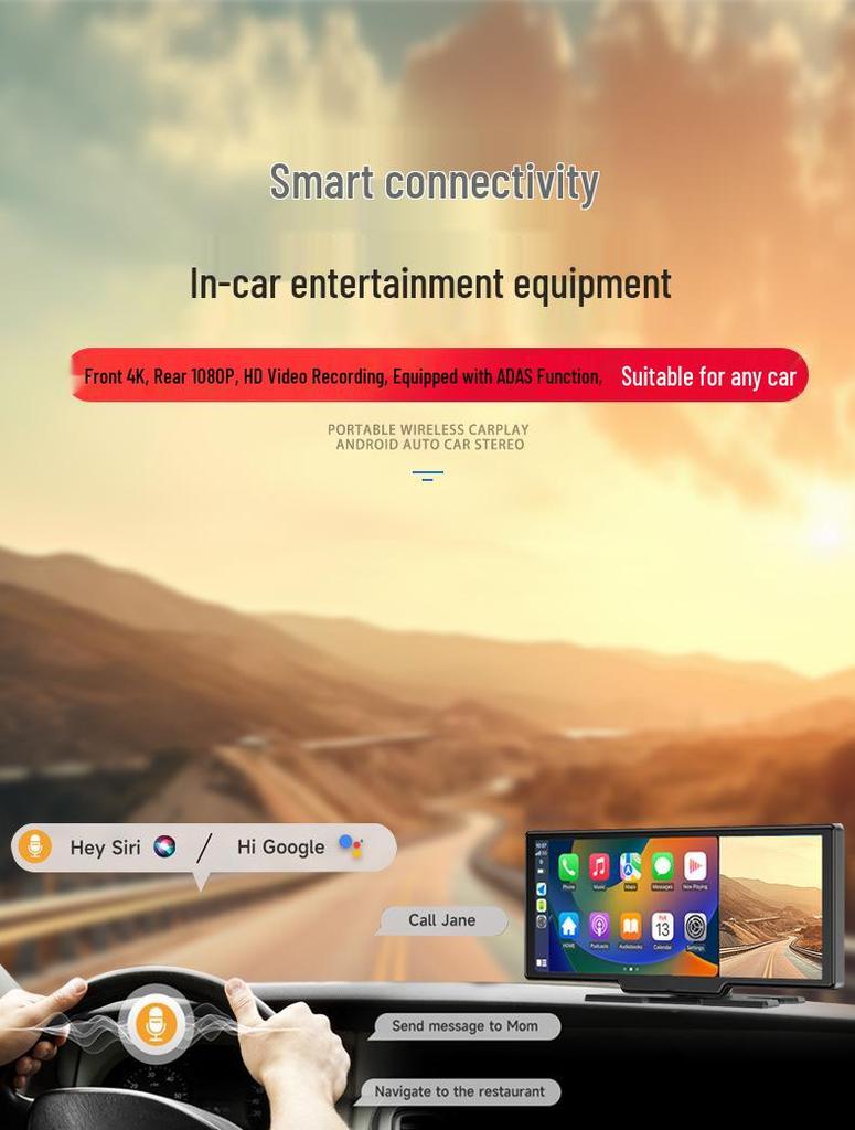 Navigatore per Auto con Touchscreen da 10,26 Pollici e Registratore Dual Dash Cam 1080P