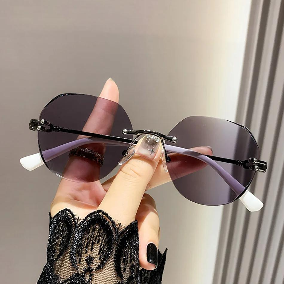 Photochromic Frameless Reading Glasses Fashion Cut Edge Reading Eyewear Anti Blue Light High-definition Far Sight Eyeglasses